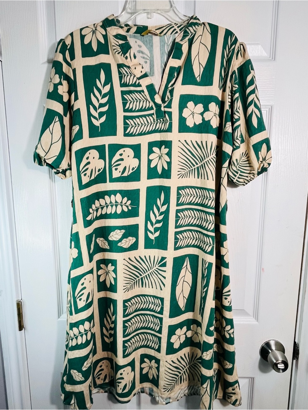 Mayo Tropical Block-Print Midi Dress in Green & Cream XXL